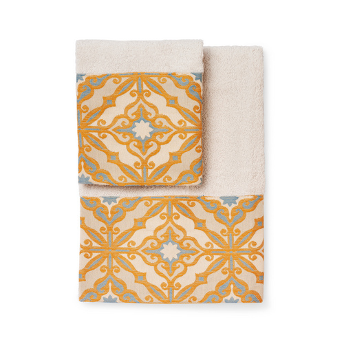 MONNALISA PANTELLERIA PAIR OF TOWELS 40X60-60X110 YELLOW BLUE LIGHT