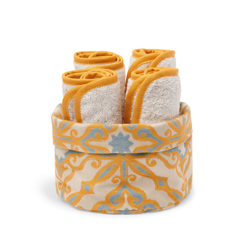MONNALISA PANTELLERIA 4 GUEST TOWELS IN A COTTON BASKET YELLOW BLUE