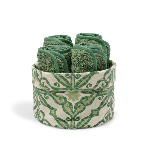 MONNALISA PANTELLERIA 4 GUEST TOWELS IN A COTTON BASKET GREEN