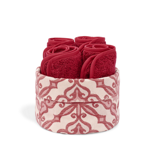 MONNALISA PANTELLERIA 4 GUEST TOWELS IN A COTTON BASKET RED
