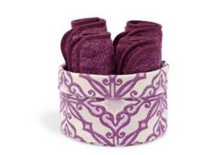 MONNALISA PANTELLERIA 4 GUEST TOWELS IN A COTTON BASKET PURPLE