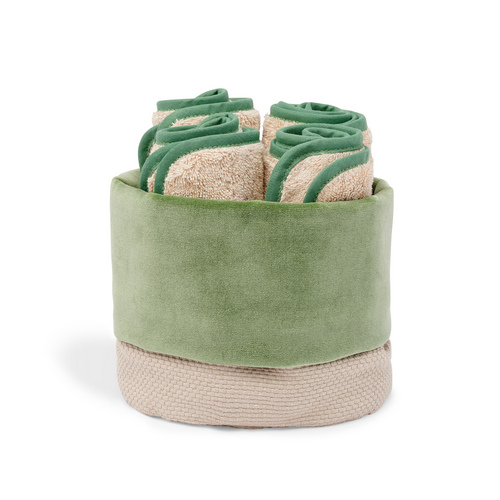 MONNALISA VOLTERRA 4 GUEST TOWELS IN A COTTON BASKET GREEN