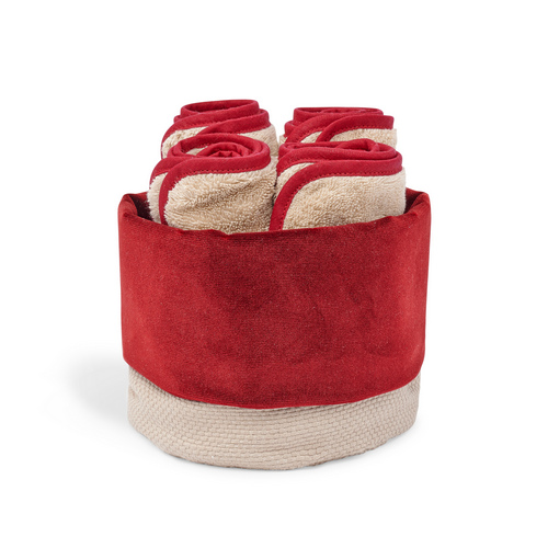 MONNALISA VOLTERRA 4 GUEST TOWELS IN A COTTON BASKET RED