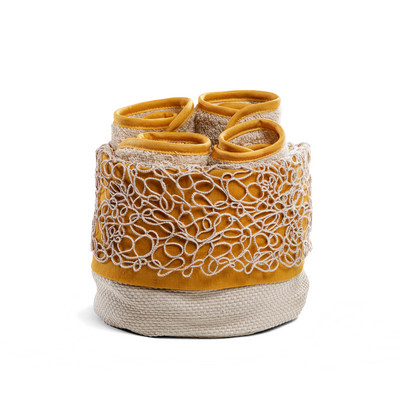 MONNALISA LIPARI 4 GUEST TOWELS IN A ROUND BASKET ORANGE