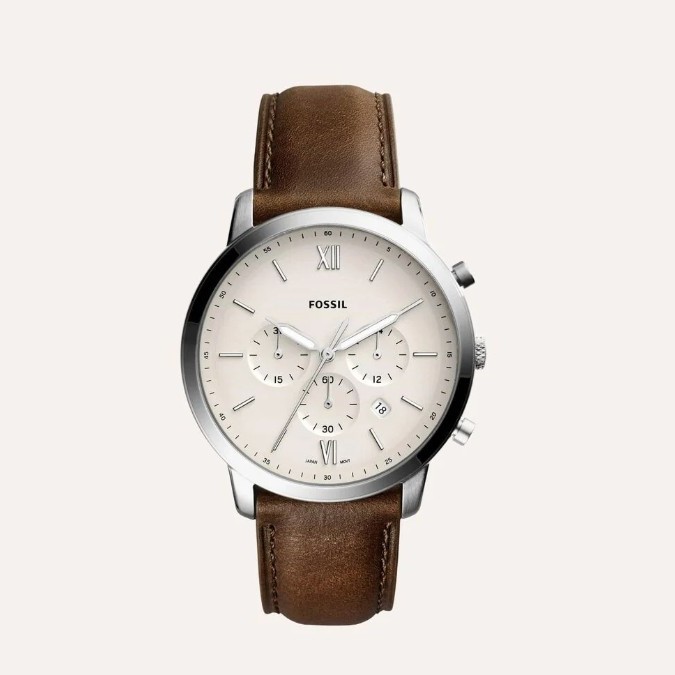 FOSSIL NEUTRA MAN WATCH CHRONO QUARTZ 44MM CREAM COLOR DIAL FS5380