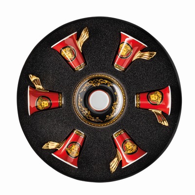 VERSACE MEDUSA RED COFFEE 6 CUPS+SAUCERS 19300-409605-29254