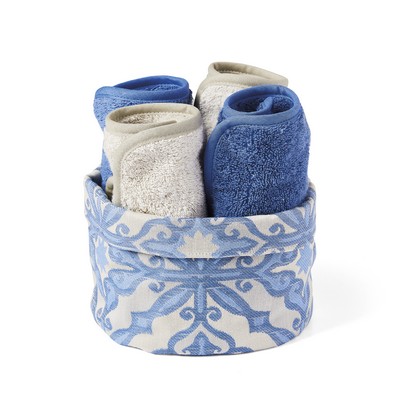 MONNALISA PANTELLERIA BLUE 4 GUEST TOWELS IN A COTTON BASKET