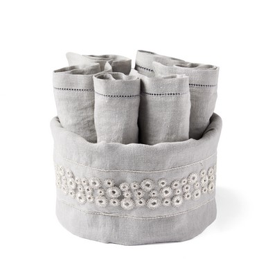 MONNALISA RAGUSA LINEN 4 GUEST TOWELS IN A COTTON BASKET