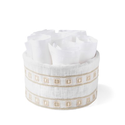 MONNALISA MATERA LINEN 4 GUEST TOWELS IN A ROUND BASKET