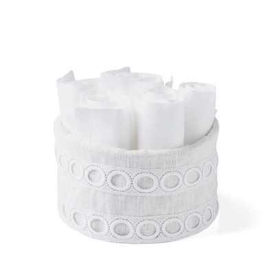 MONNALISA GENOVA LINEN 4 GUEST TOWELS IN A ROUND BASKET