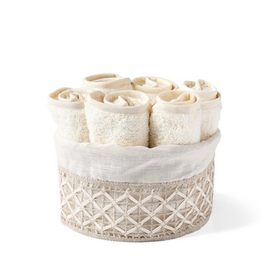 MONNALISA TAORMINA 4 GUEST SPONGE TOWELS IN ROUND BASKET